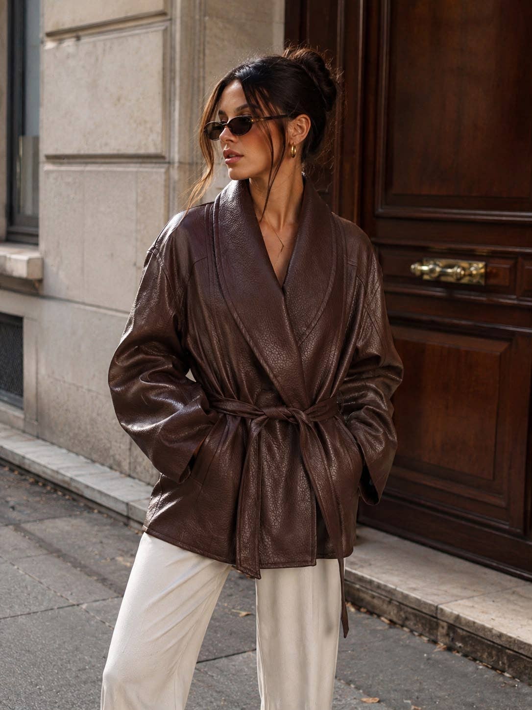 Dawn Belted Faux Leather Jacket
