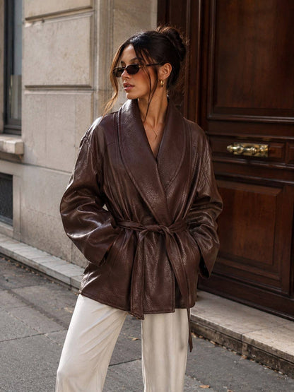 Dawn Belted Faux Leather Jacket