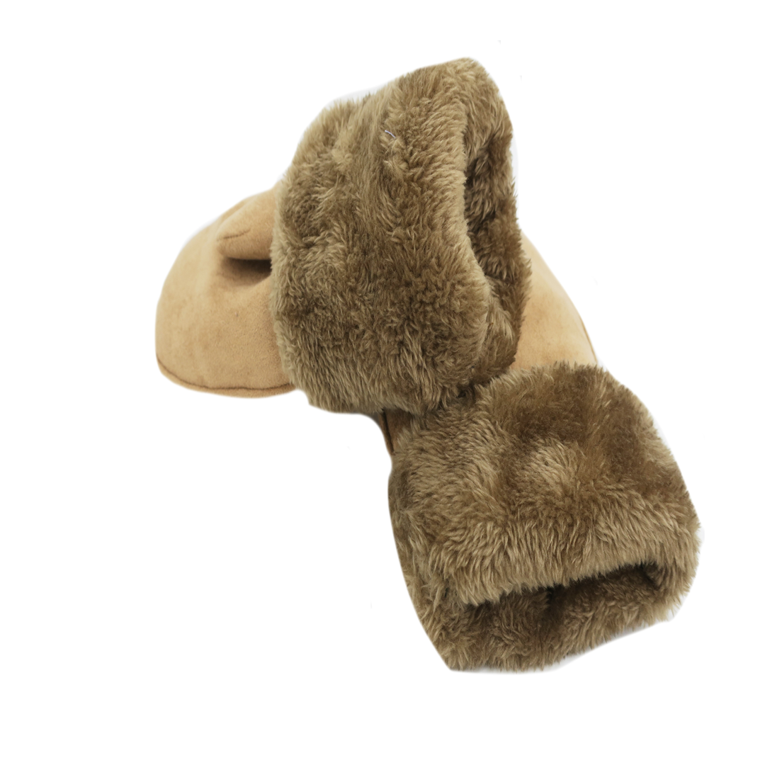 Ladies Faux Suede Mitten With Sherpa Cuff in Camel