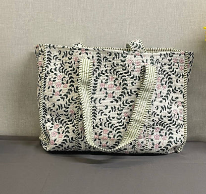 Ethereal Flower Kantha Quilted Boho Reversible Tote Bag
