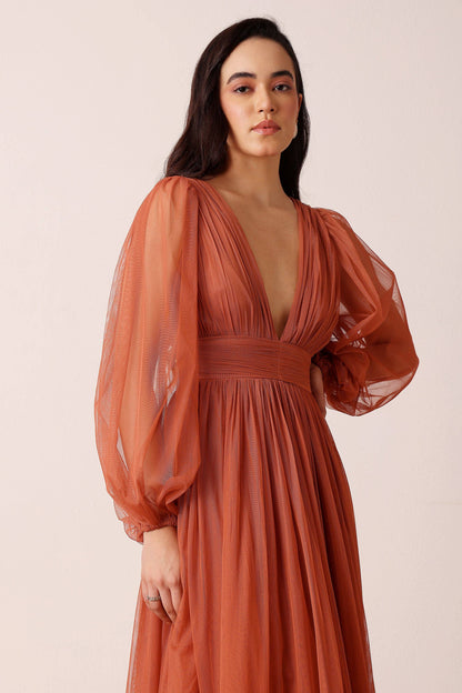 Madison Long Sleeve Maxi Dress in Terracotta