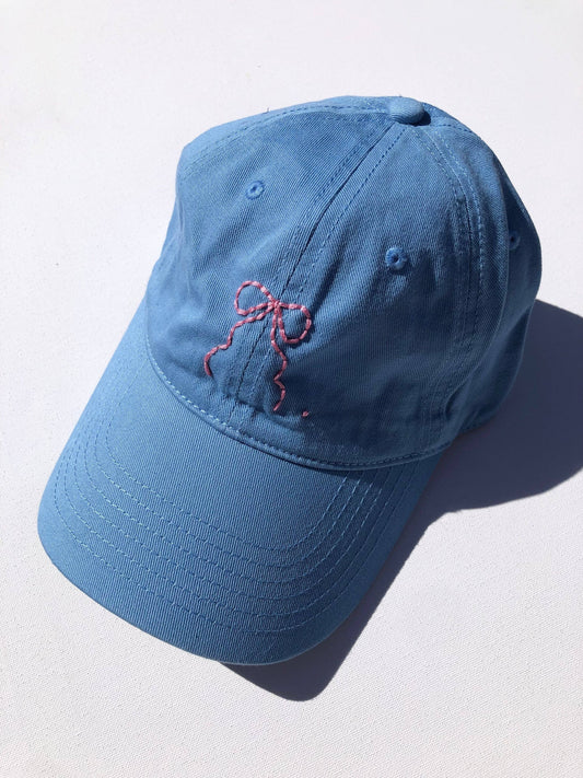 Bow Hand Embroidery Hat in Blue