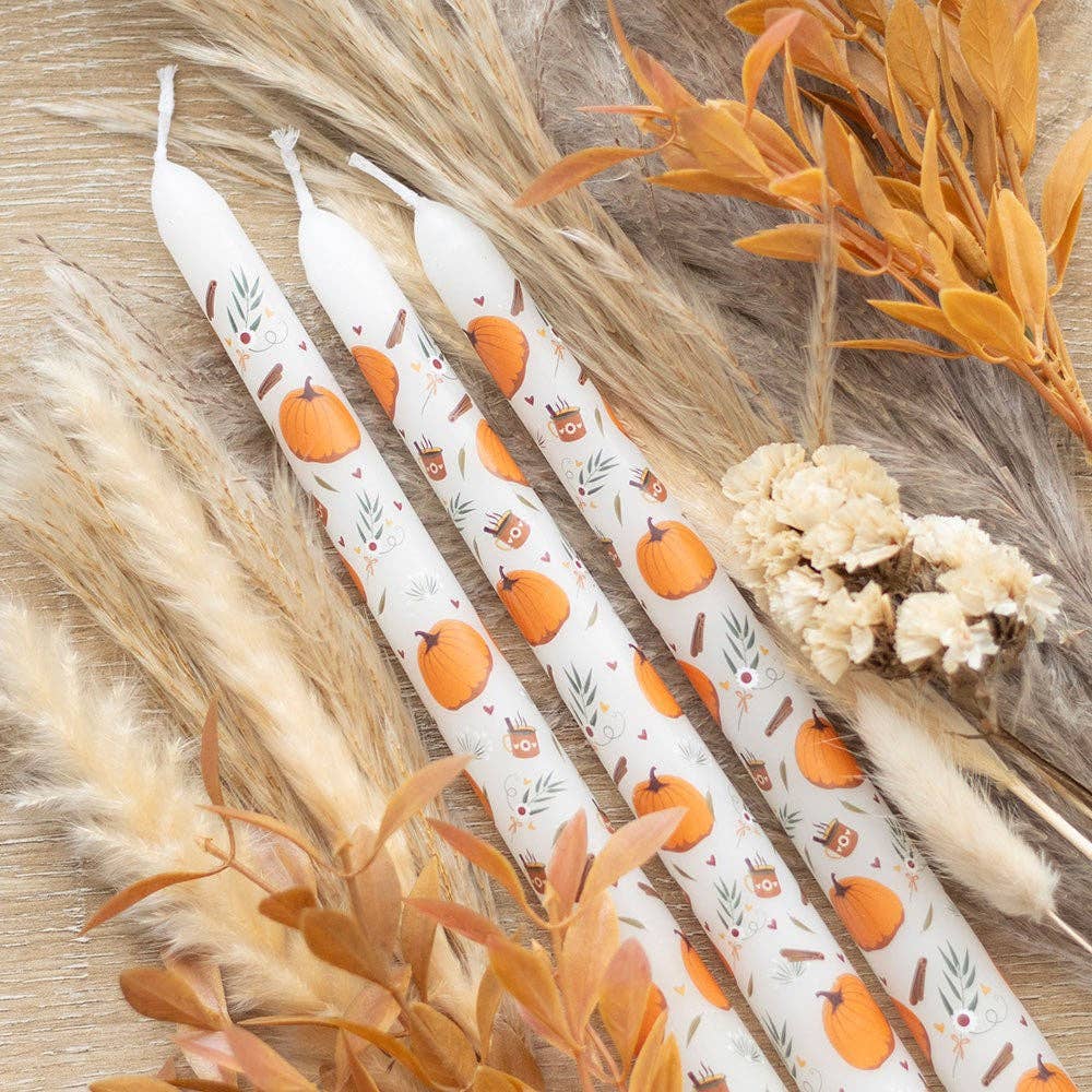 Autumn Pumpkin Taper Candles Set