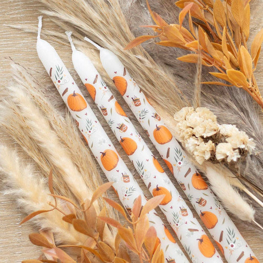Autumn Pumpkin Taper Candles Set