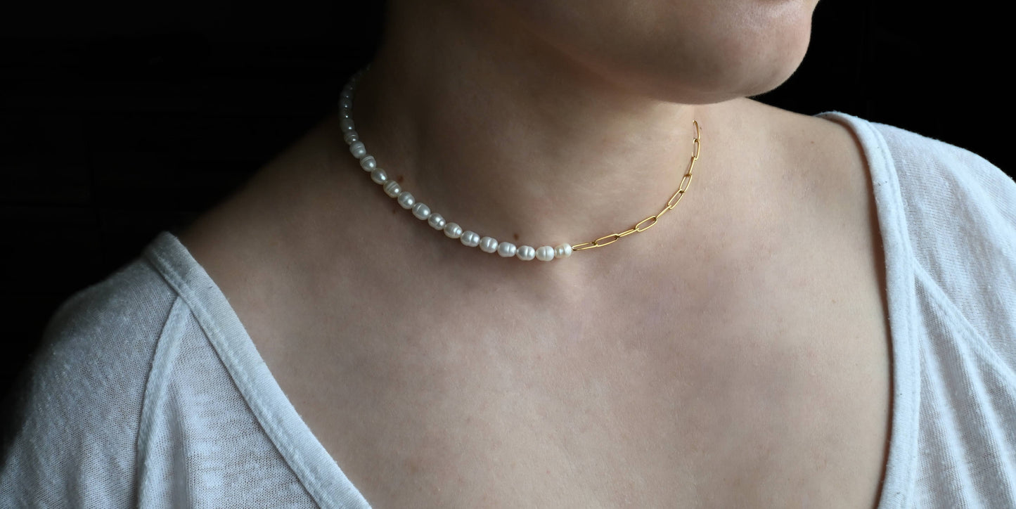 Pearl + Paperclip Toggle Necklace