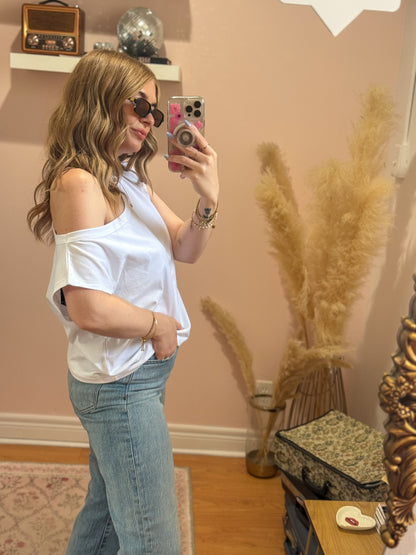 Off the Shoulder Tee in White