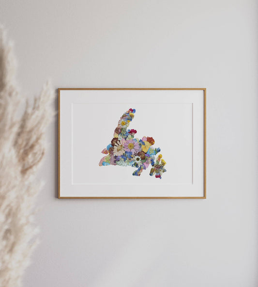 Newfoundland Map Flower Art Print 8x10