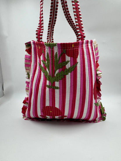 Frill Cotton Kantha Quilted Reversible Tote Bag