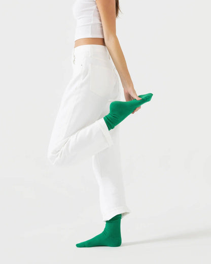 Combed Cotton Ribbed Crew Socks in Green