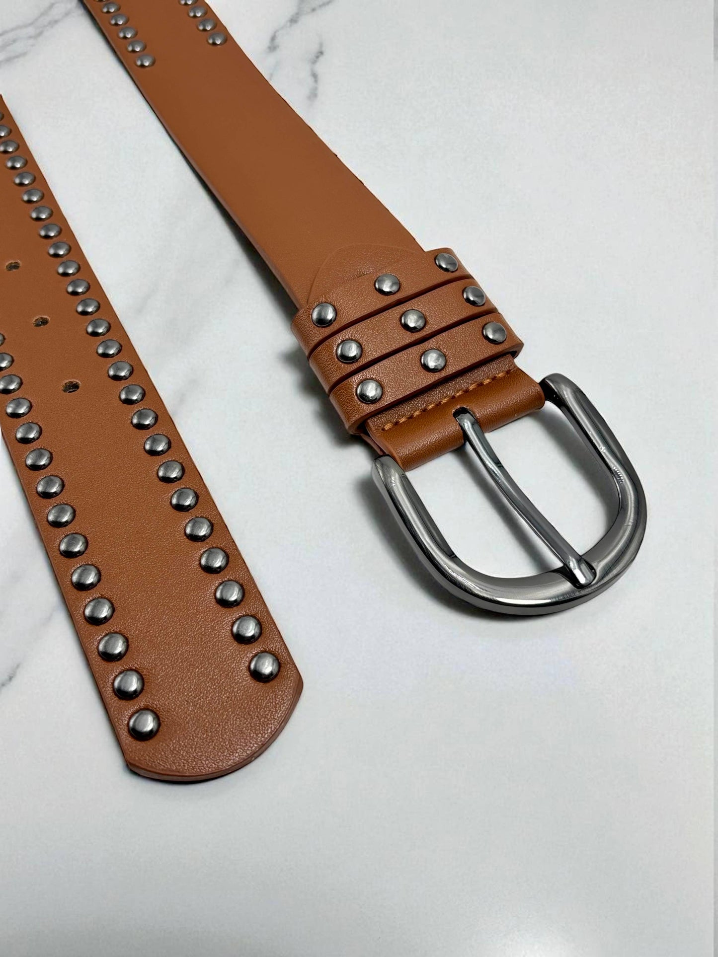 Studded Belt in Camel