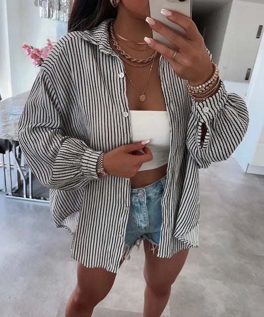 Joline Gauze Top in Black and White