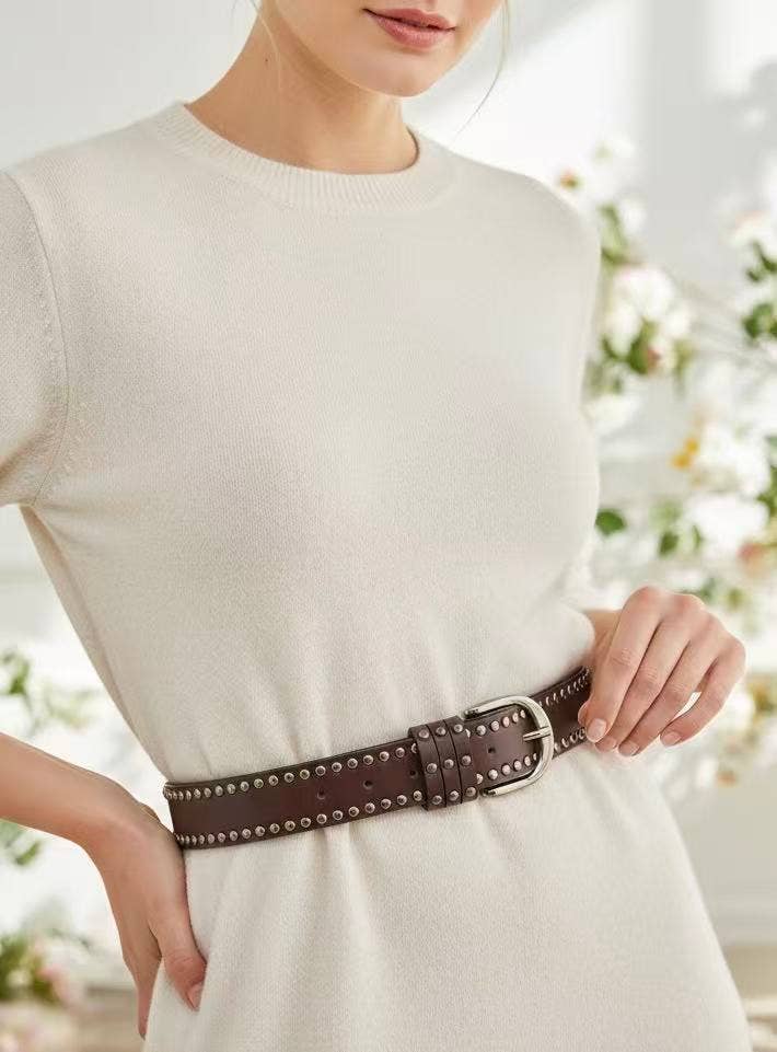 Studded Belt in Dark Brown