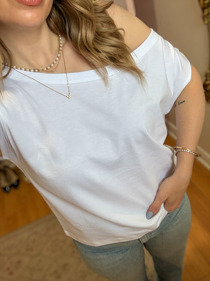 Off the Shoulder Tee in White