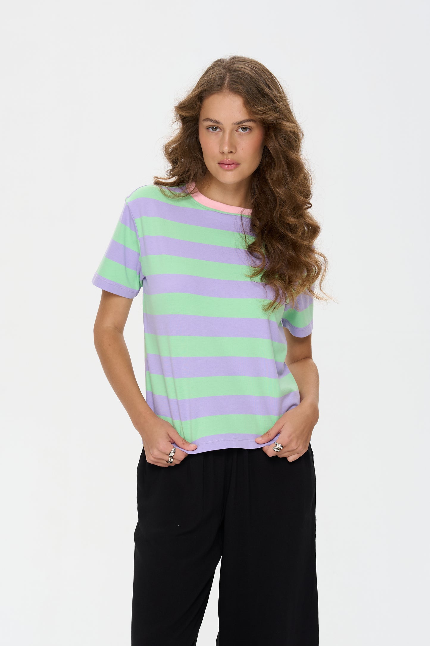 Carrie Striped Tee in Green+Purple