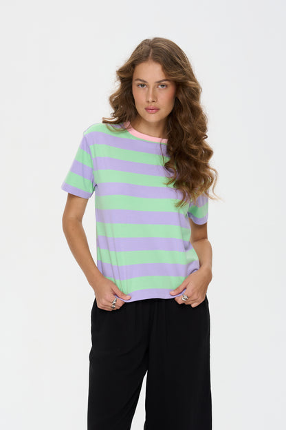 Carrie Striped Tee in Green+Purple