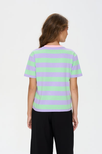 Carrie Striped Tee in Green+Purple