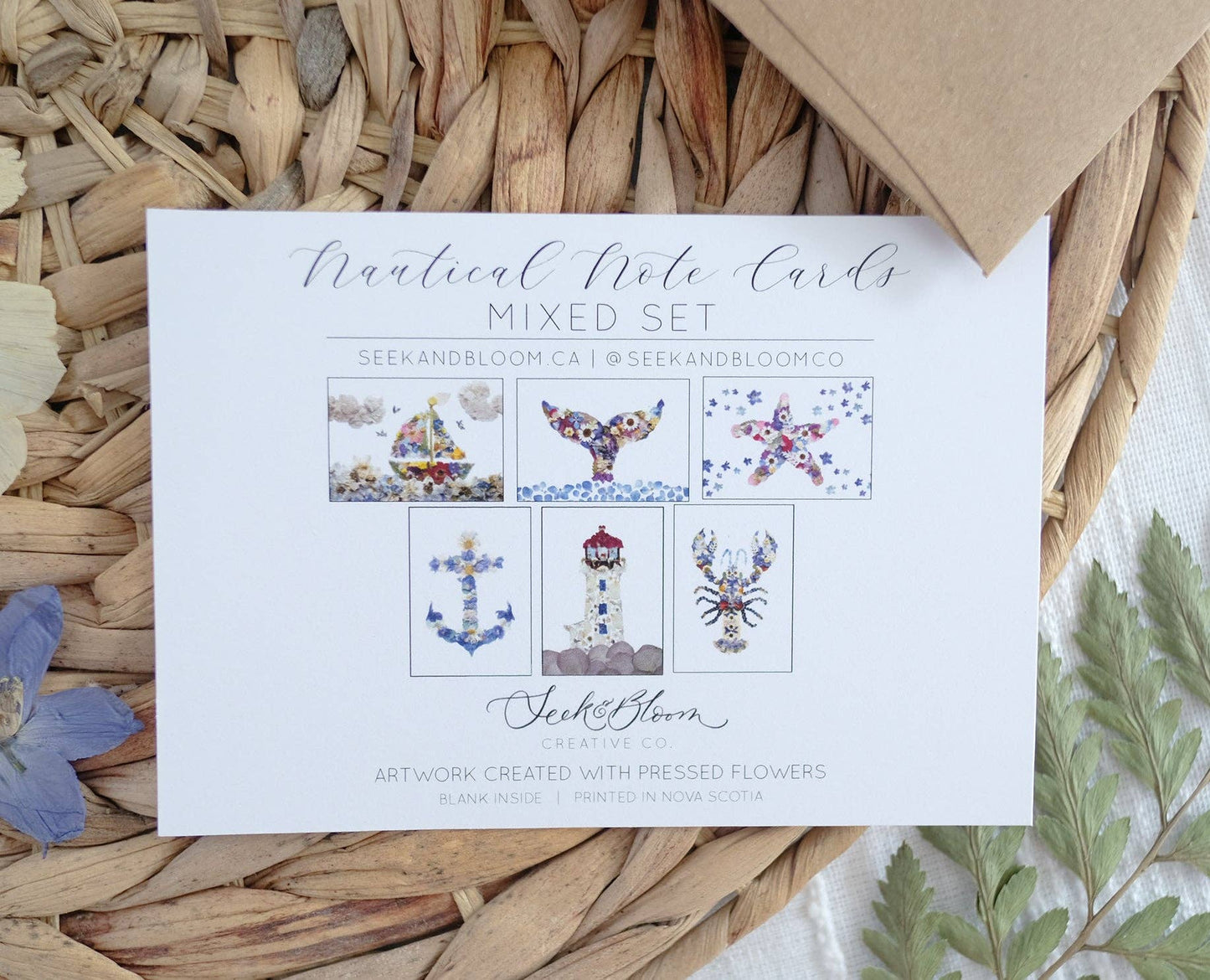 Mixed Pack Nautical Pressed Flower Note Card Set