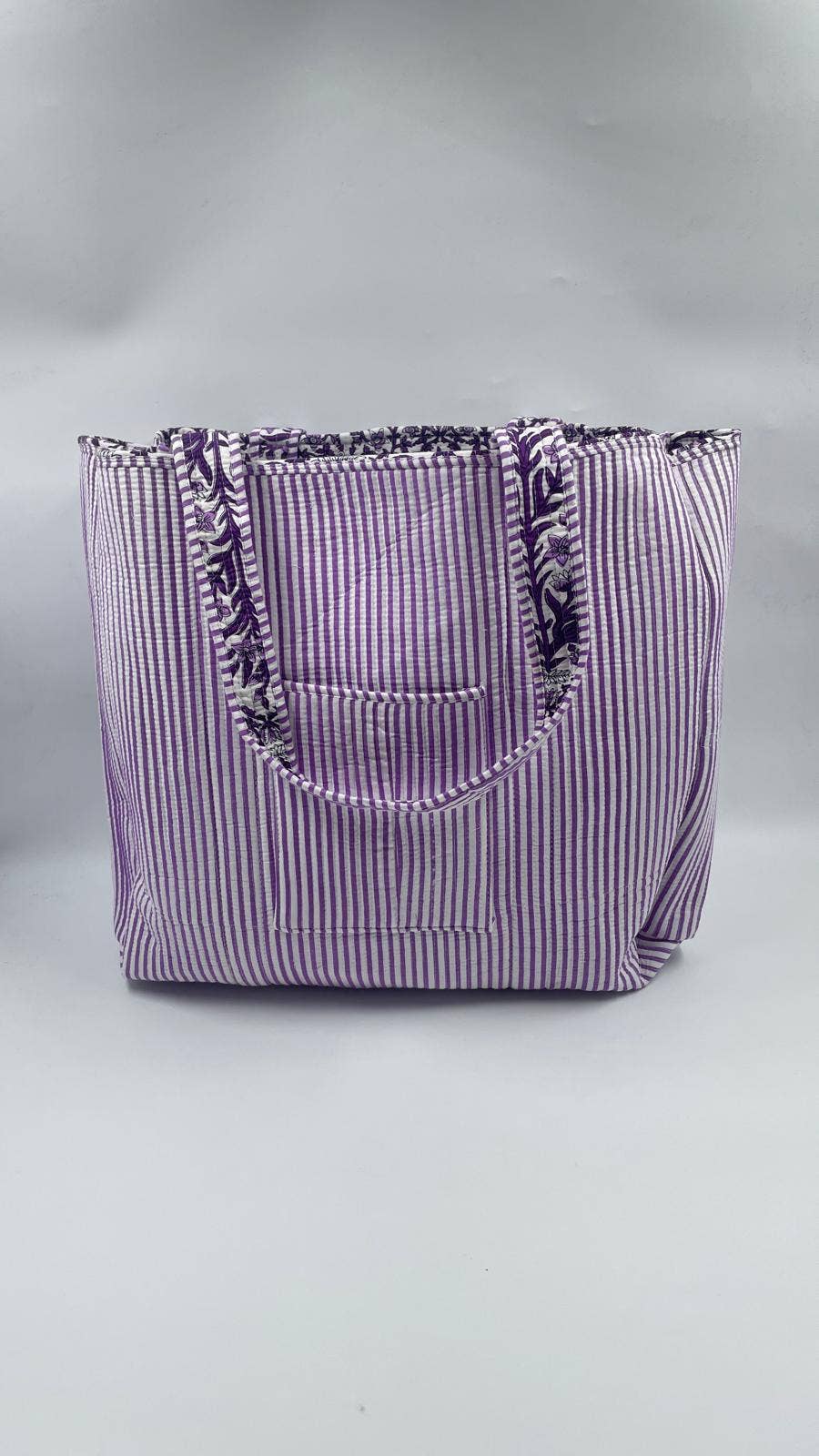 Lavender Cotton Kantha Quilted Boho Floral Reversible Tote Bag