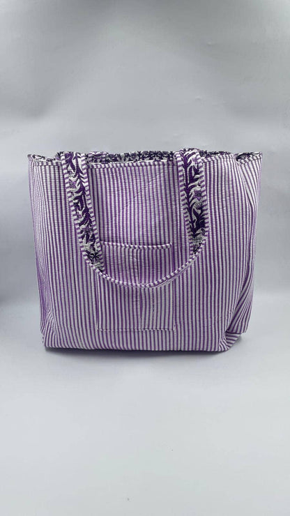 Lavender Cotton Kantha Quilted Boho Floral Reversible Tote Bag