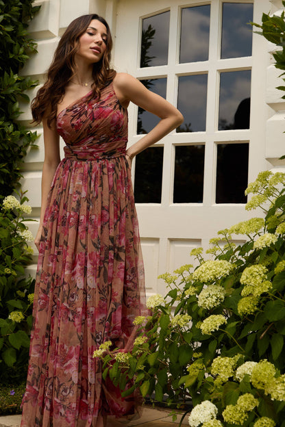 Red Rose One Shoulder Maxi Dress