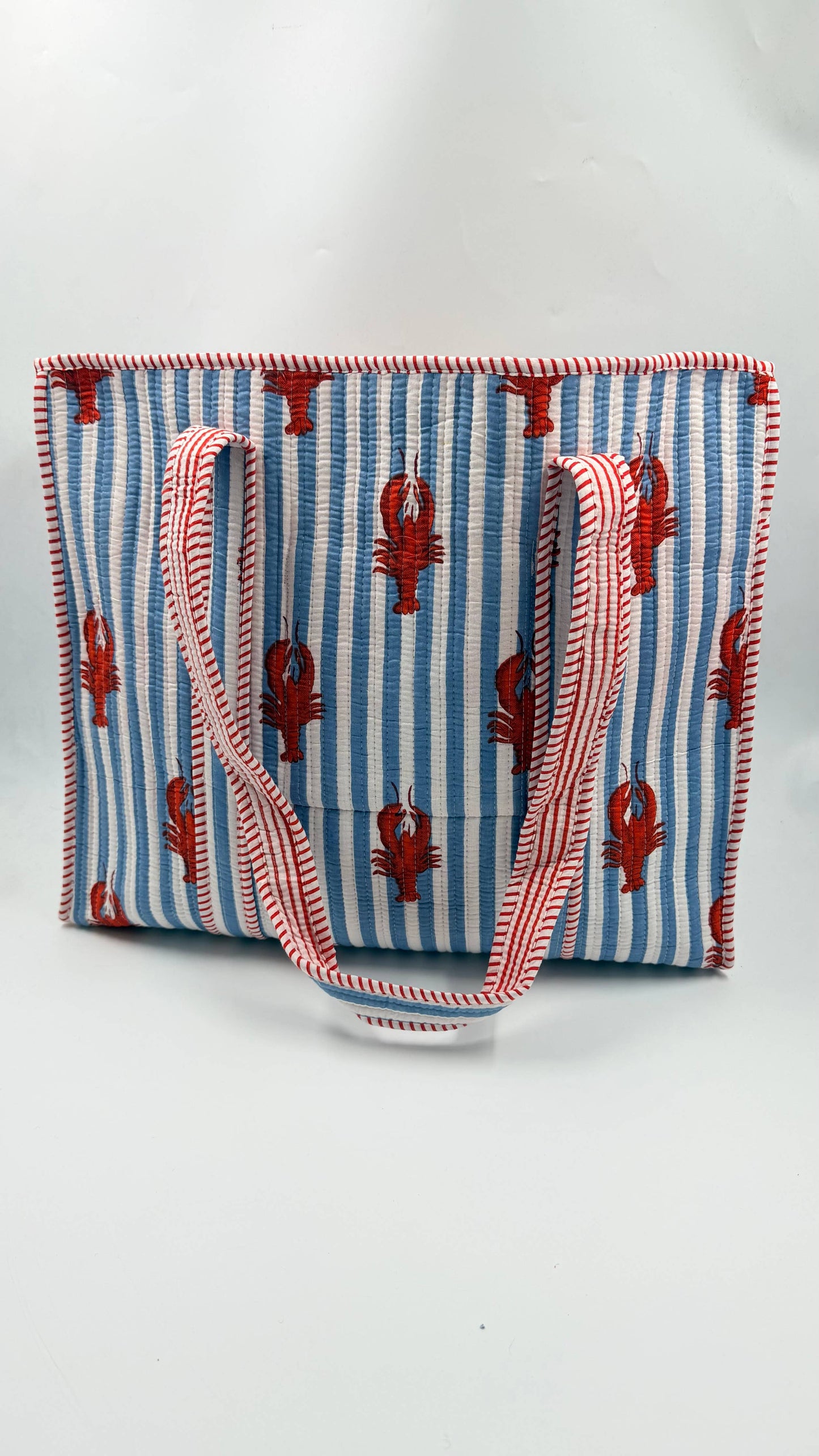 Lobster Cotton Kantha Quilted Boho Floral Reversible Tote Bag