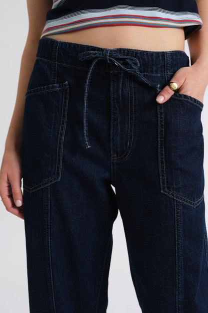 Villa Drawstring Barrel Leg Jean in Blue Mood