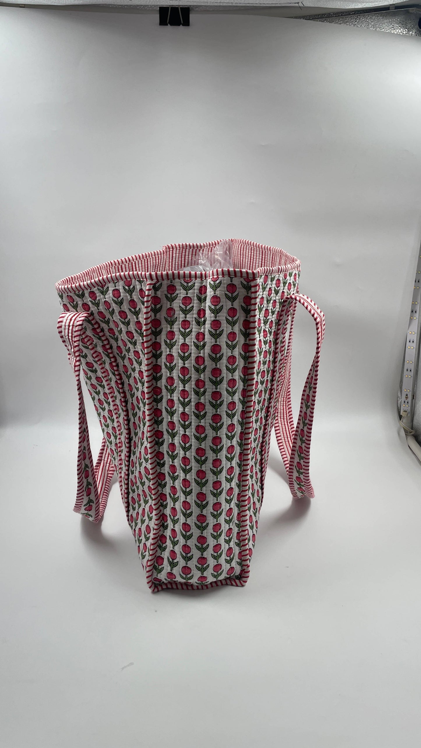 Pink Flower Kantha Quilted Boho Reversible Tote Bag