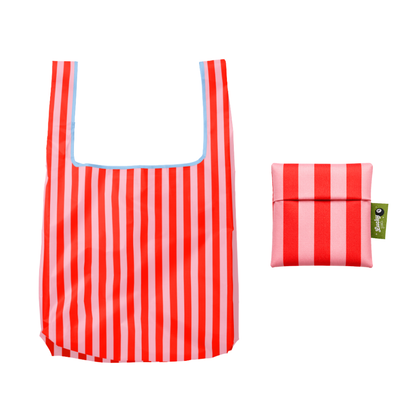 Pink & Red Stripes Foldable Nylon Tote