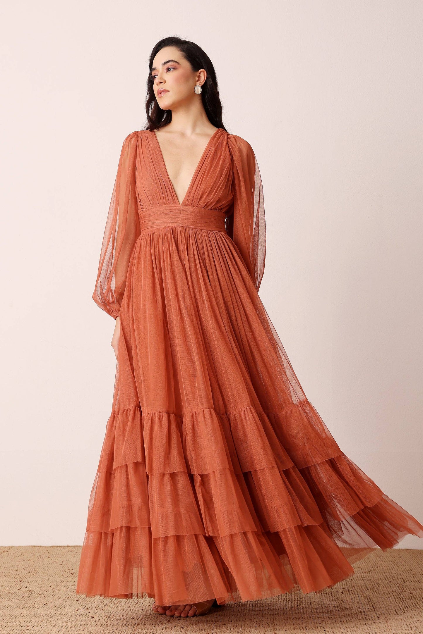 Madison Long Sleeve Maxi Dress in Terracotta