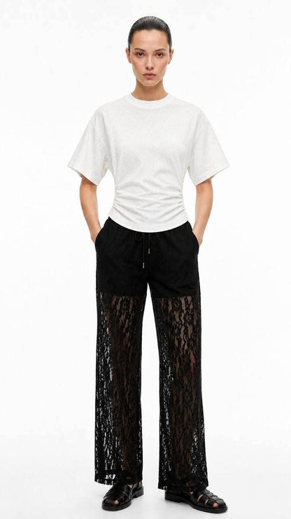 Crystal Ruched Embellished Tee