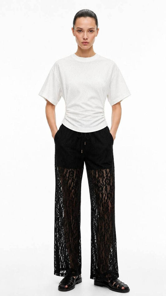 Crystal Ruched Embellished Tee