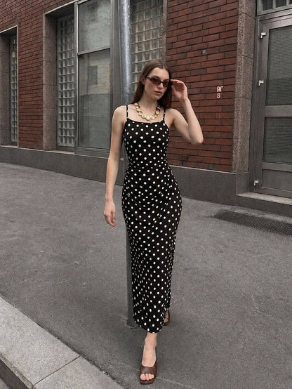 Chocolate Polka-Dot Ruched Dress