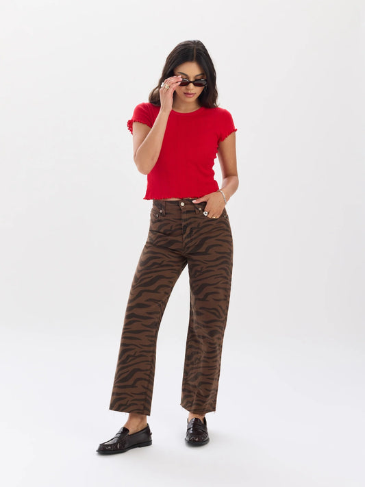Pleaser High Rise Wide Ankle Jeans in Desert Zebra