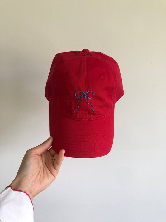 Bow Hand Embroidery Hat in Red