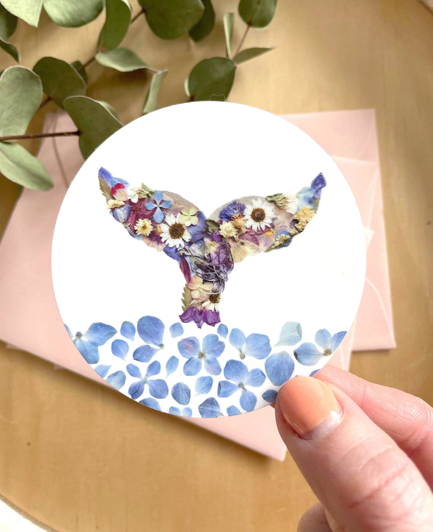 Whale Tail & Water Pressed Flowers Sticker