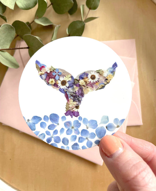 Whale Tail & Water Pressed Flowers Sticker