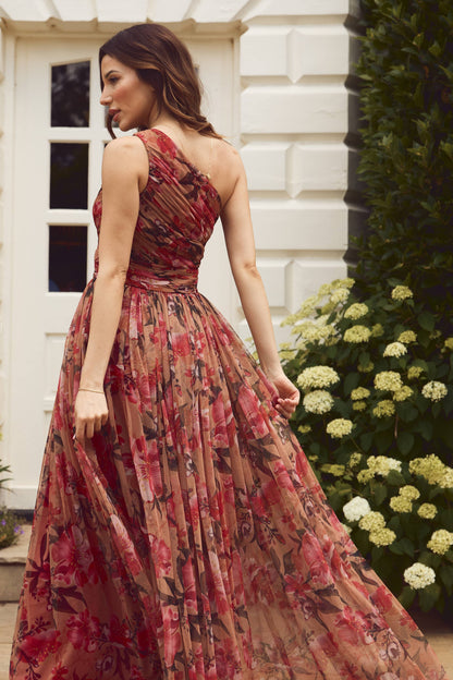 Red Rose One Shoulder Maxi Dress