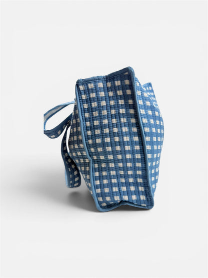 Blue Cotton Kantha Quilted Boho Reversible Small Tote Bag
