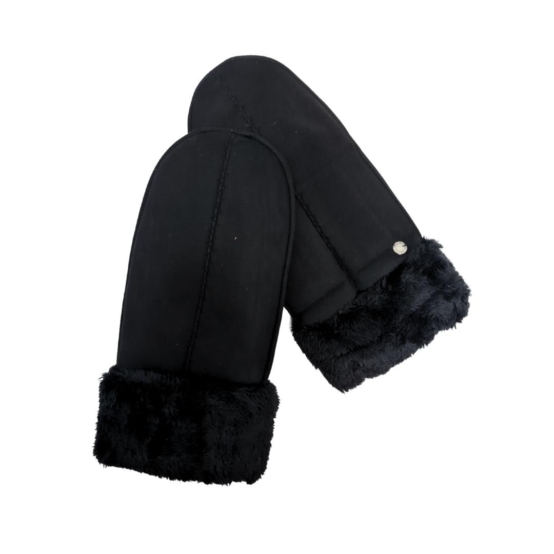 Ladies Faux Suede Mitten With Sherpa Cuff in Black