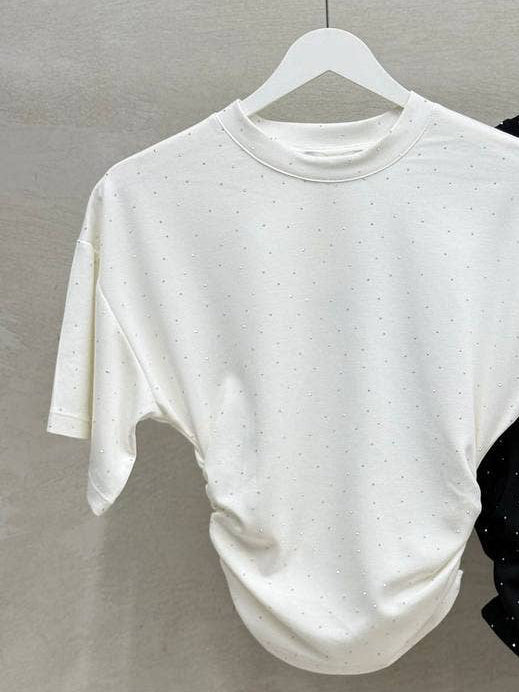 Crystal Ruched Embellished Tee