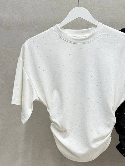 Crystal Ruched Embellished Tee