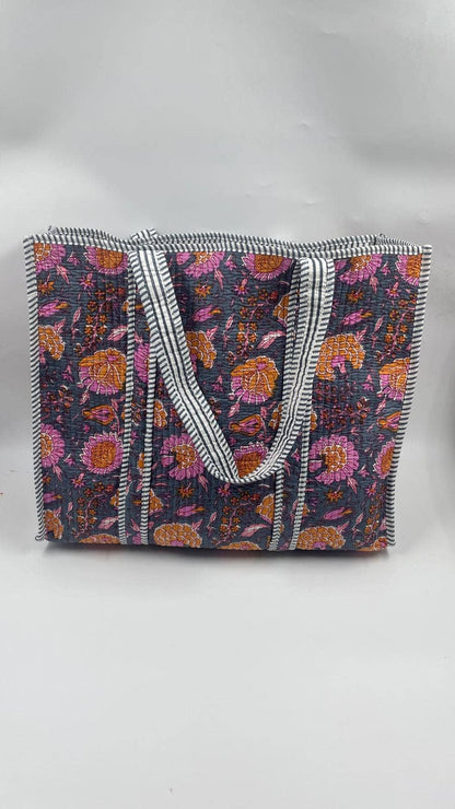Marsha Kantha Quilted Boho Floral Reversible Tote Bag