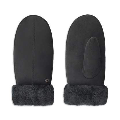 Ladies Faux Suede Mitten With Sherpa Cuff in Black
