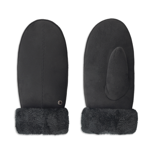 Ladies Faux Suede Mitten With Sherpa Cuff in Black