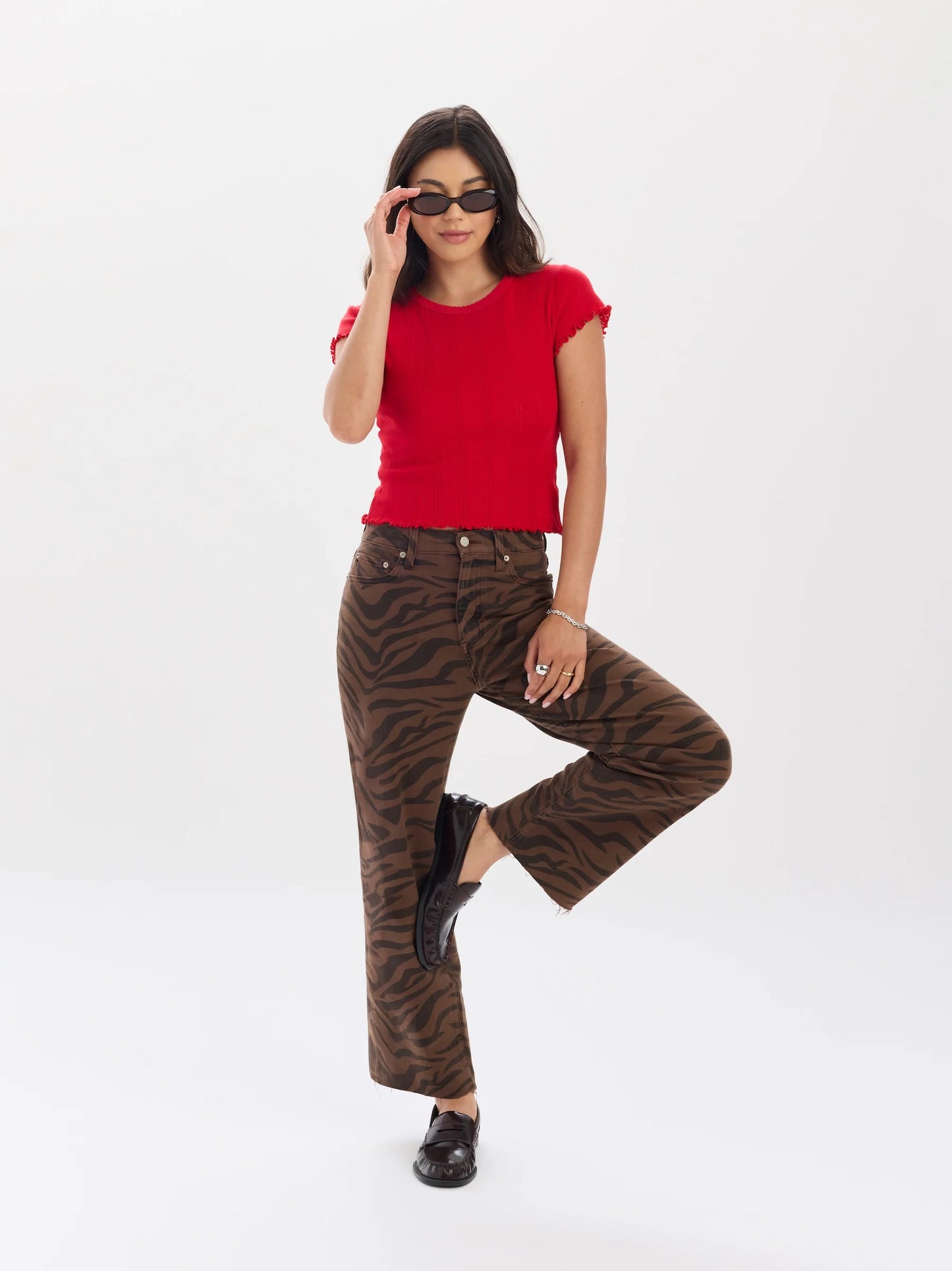 Pleaser High Rise Wide Ankle Jeans in Desert Zebra