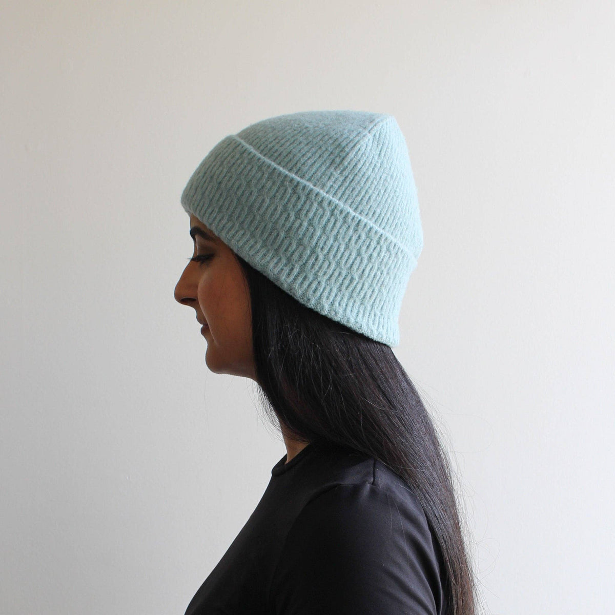 Blue Wool Blend Fine Knit Winter Hat