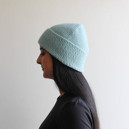 Blue Wool Blend Fine Knit Winter Hat