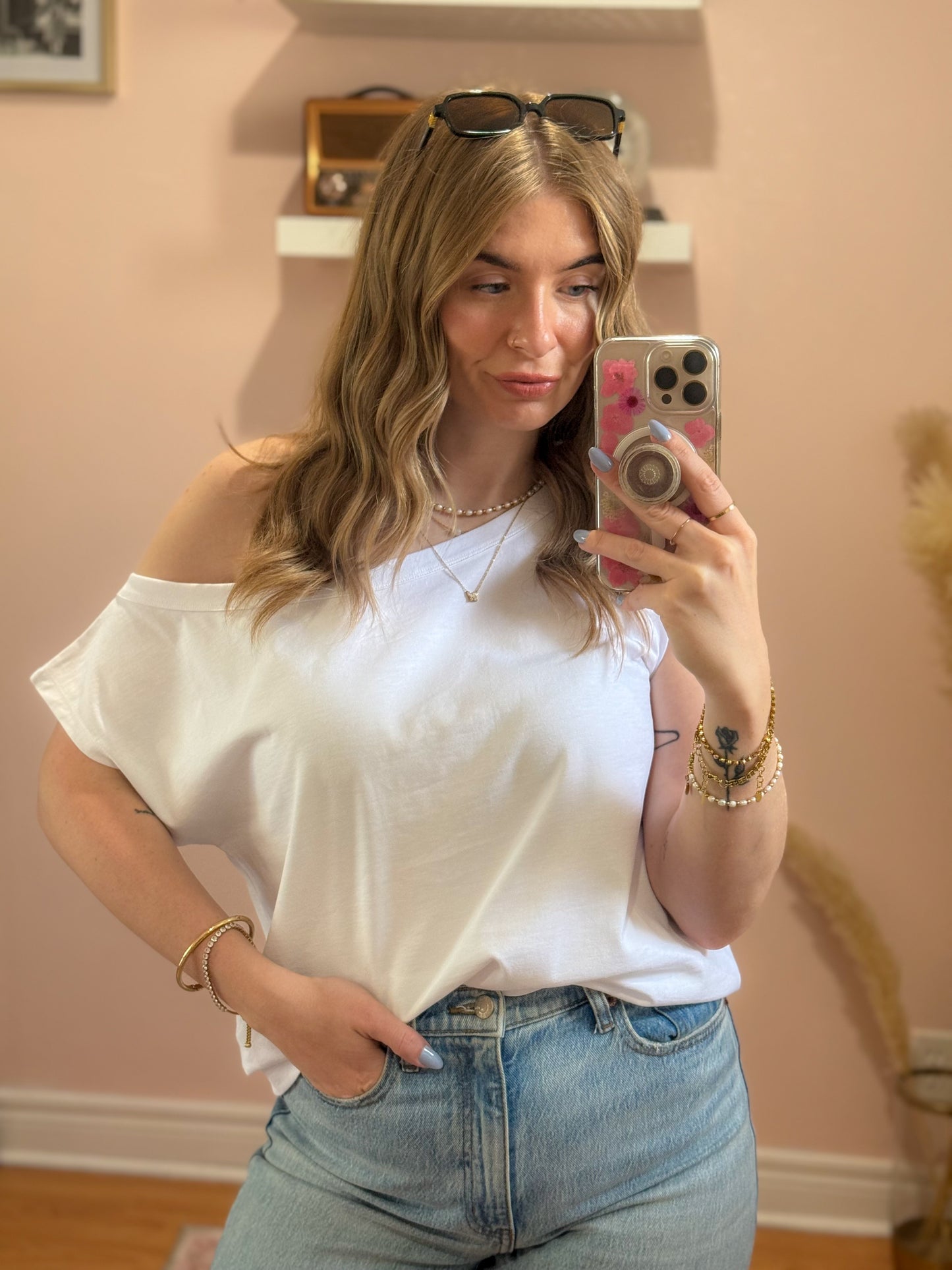 Off the Shoulder Tee in White