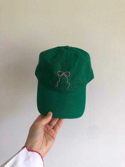 Bow Hand Embroidery Hat in Green