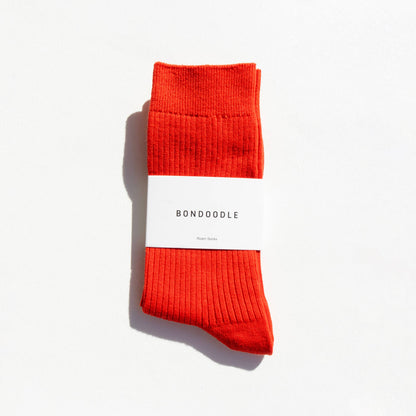 Combed Cotton Ribbed Crew Socks in Tomato